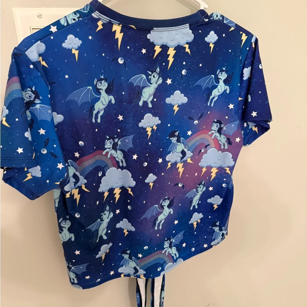 Blue Graphic T-Shirt with Unicorns and Rainbows - Picture 5 of 7
